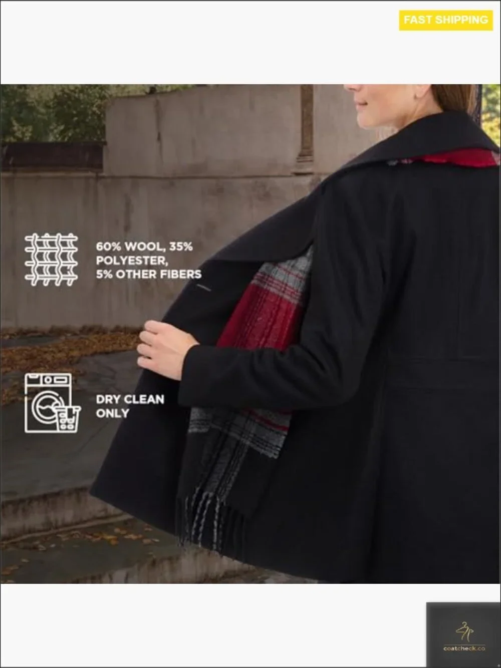 Plus Size Double Breasted Wool Blend Peacoat with Scarf Classic Elegant Formal